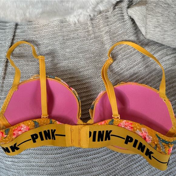Victoria's Secret PINK Date Push Up Padded Yellow Floral Bra 34C - Picture 4 of 10